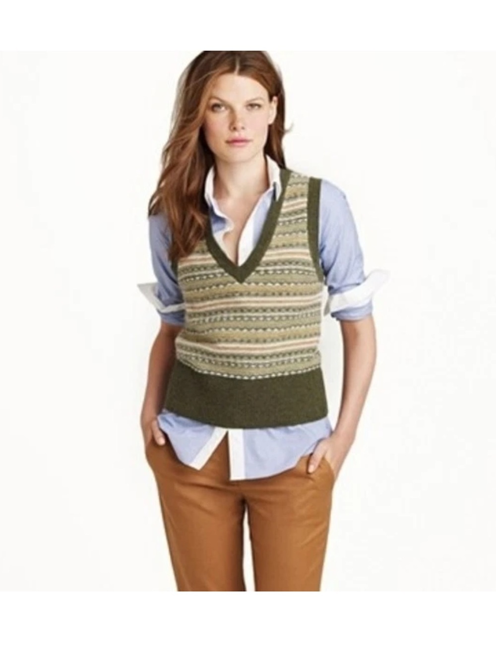 J.Crew Fair Isle Angora Rabbit Hair Wool Sweater Vest Green Small